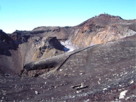 Crater and basin at top or Mt. Fuji.